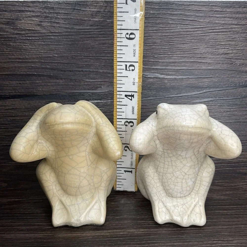Ivory Crackle Hear See No Evil Frogs Statue‎ 4